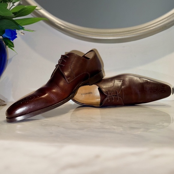 Magnanni Reko Medallion Toe Derby Shoes Brown Leather 11.5M Made in Spain-20420 - Picture 4 of 16